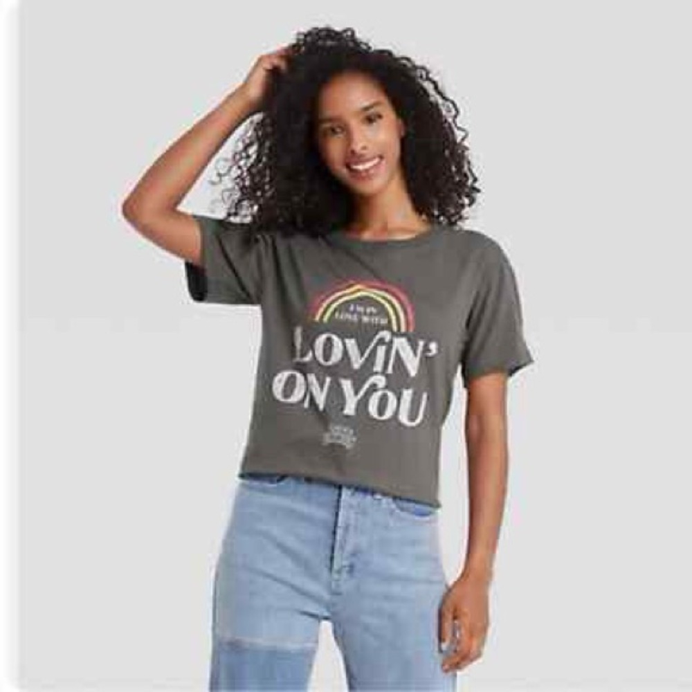 Olive Graphic Tee with Rainbow Design